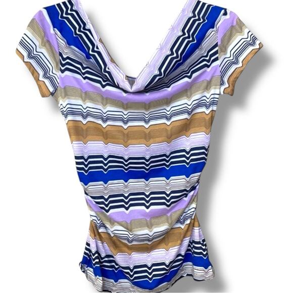Sofia Vergara Top Women's Small Ruched Drape Neck Open Back Fun Casual Colorful - Picture 2 of 5